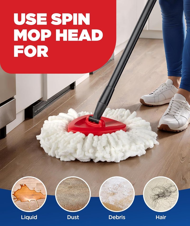 FMINGYU 4-in-1 Mop Heads Replacements for O Cedar EasyWring 1 Tank System, Includes 1 Base | 1 Scrub Brush Head | 2 Spin Mop Heads, Full Set Mop Replace Heads for Cleaning Home, Bathroom & Kitchen - Image 4